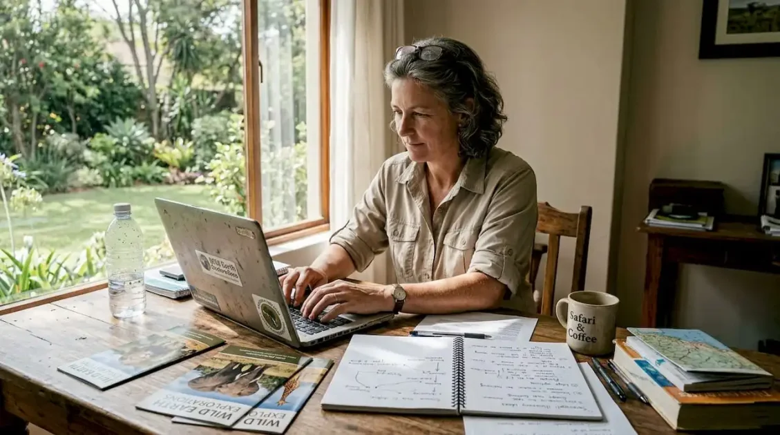 Propriétaire de safari planifiant du contenu à son bureau.