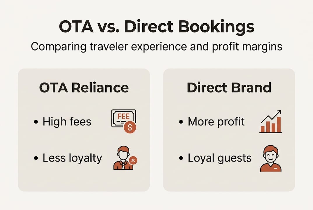 Infographie comparant les OTA et les réservations directes