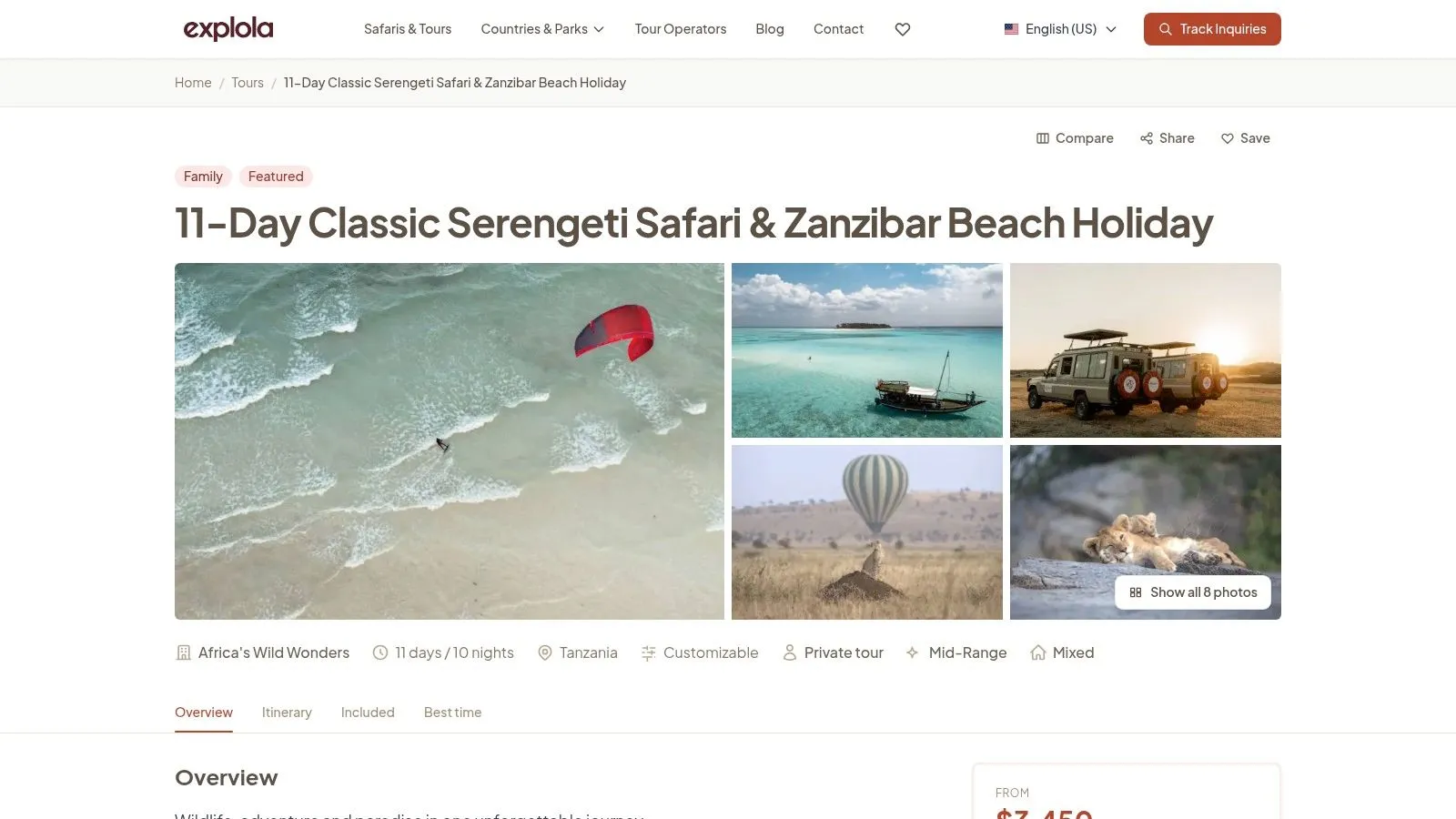 Safari clásico de 11 días por el Serengeti y vacaciones de playa en Zanzíbar