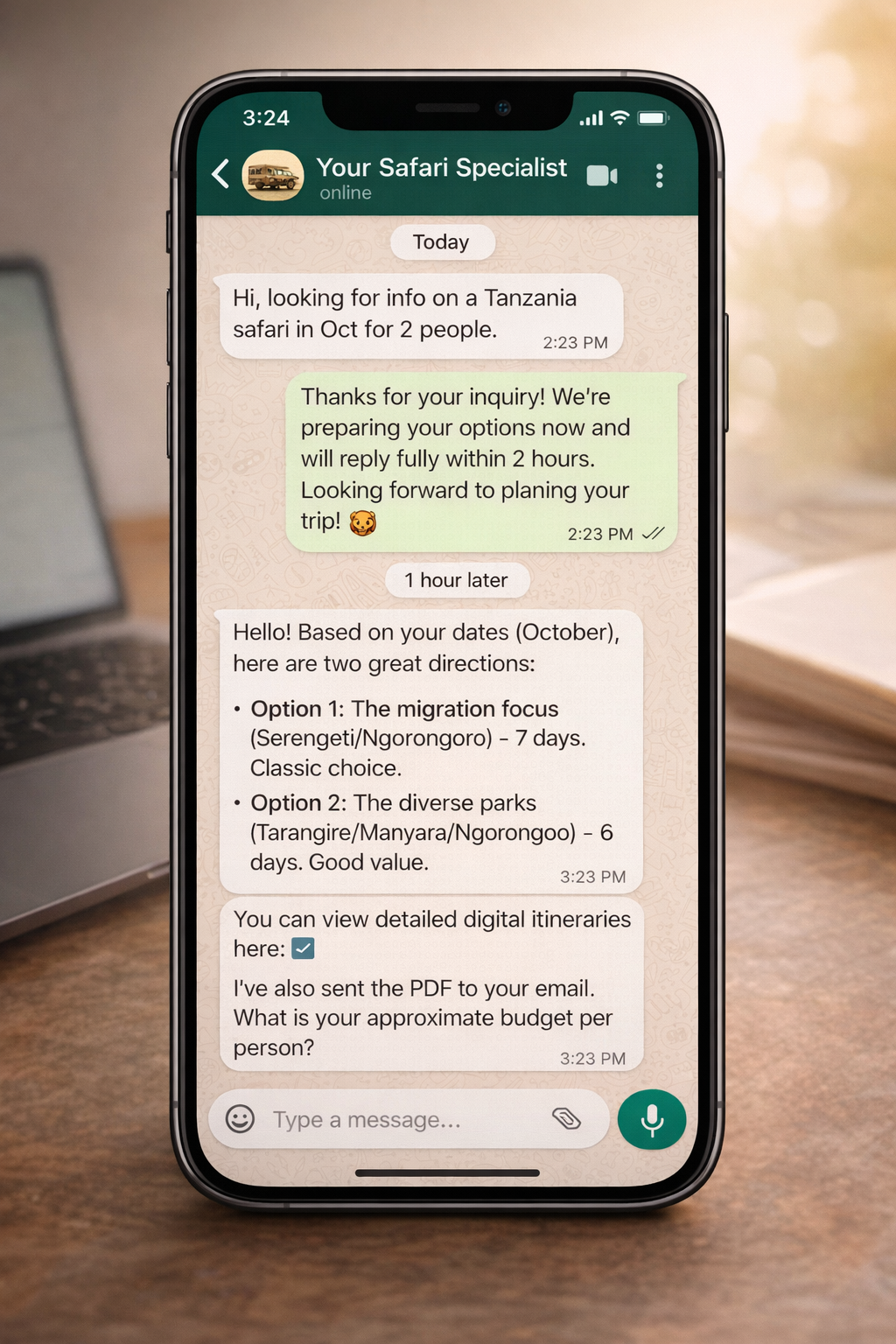 Explola inquiry chat via whatsapp