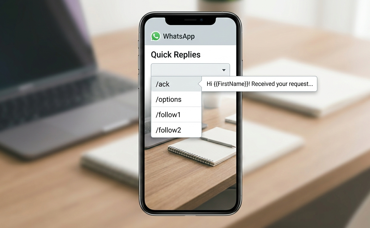 Example of WhatsApp Business quick replies list (generic, no personal data)