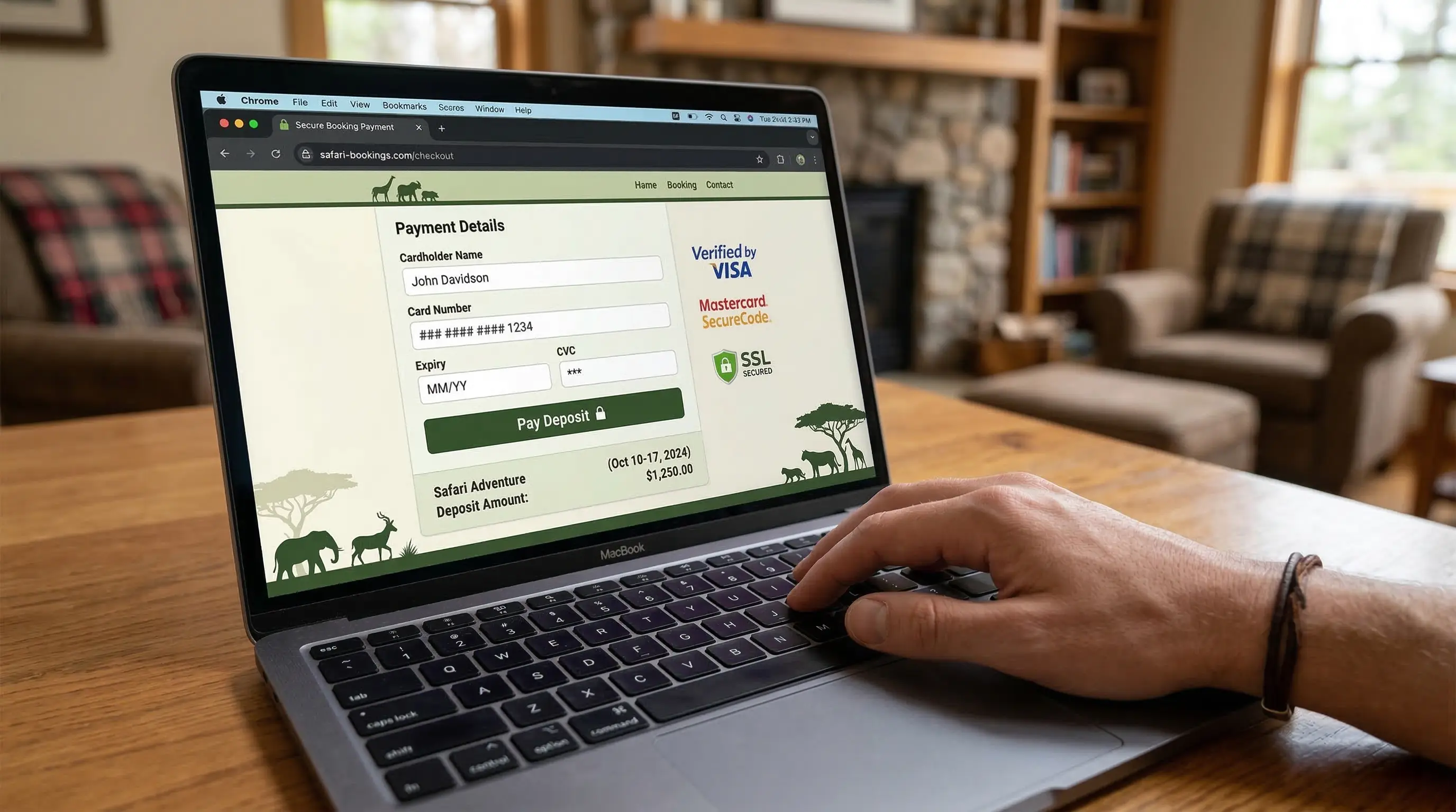 Client paying deposit on a secure checkout page