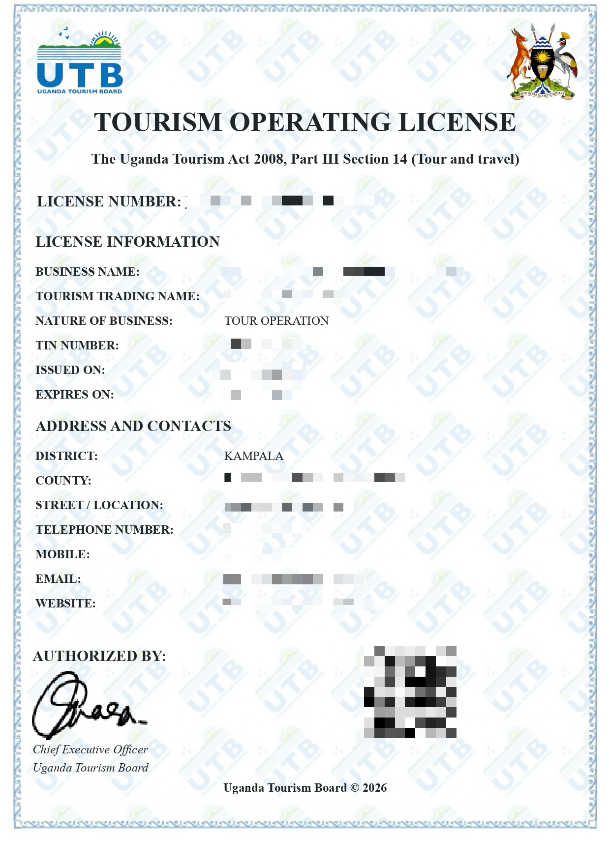 Uganda Tourism Board Operator License - Explola