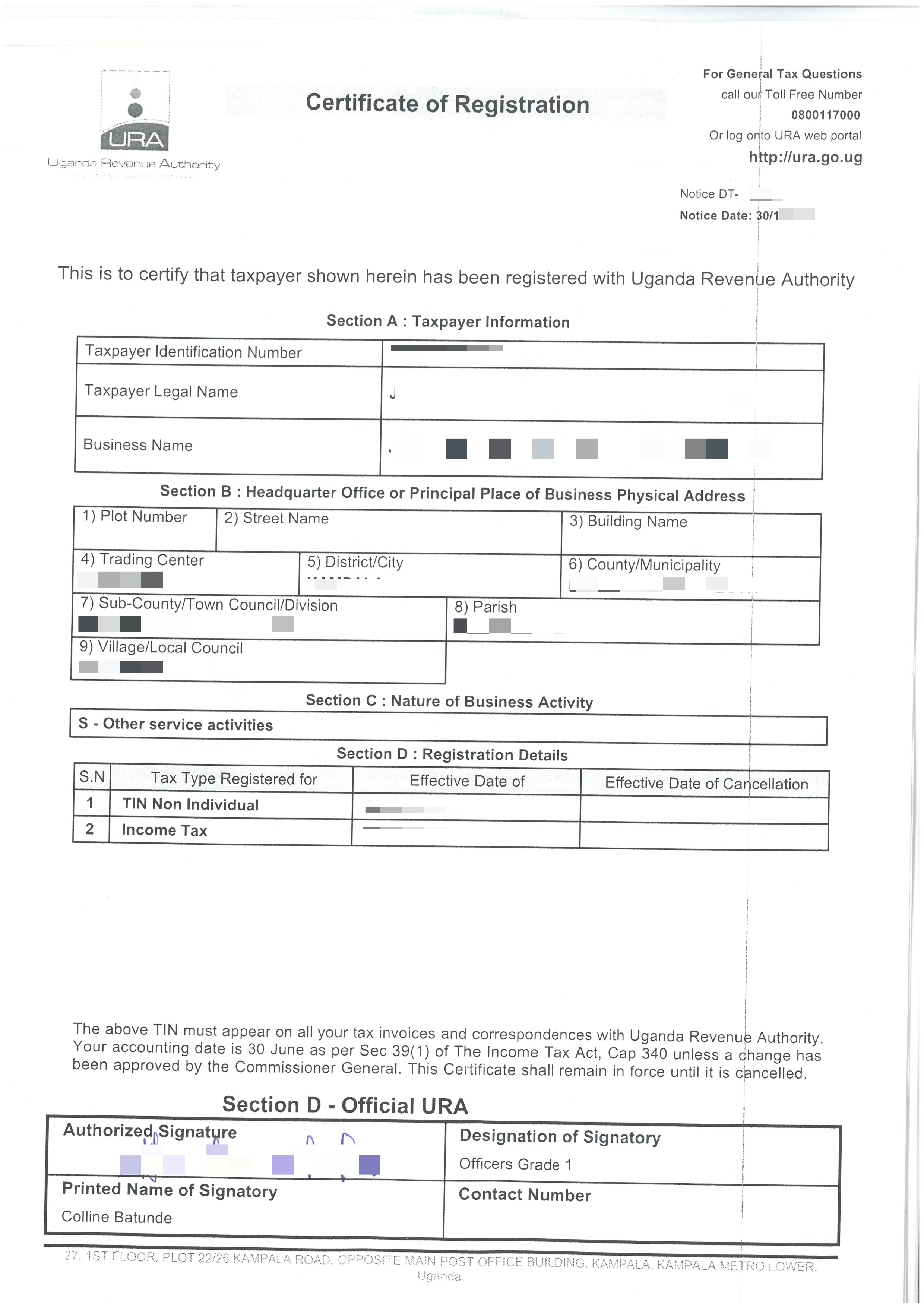URA Certificate of registration - Explola