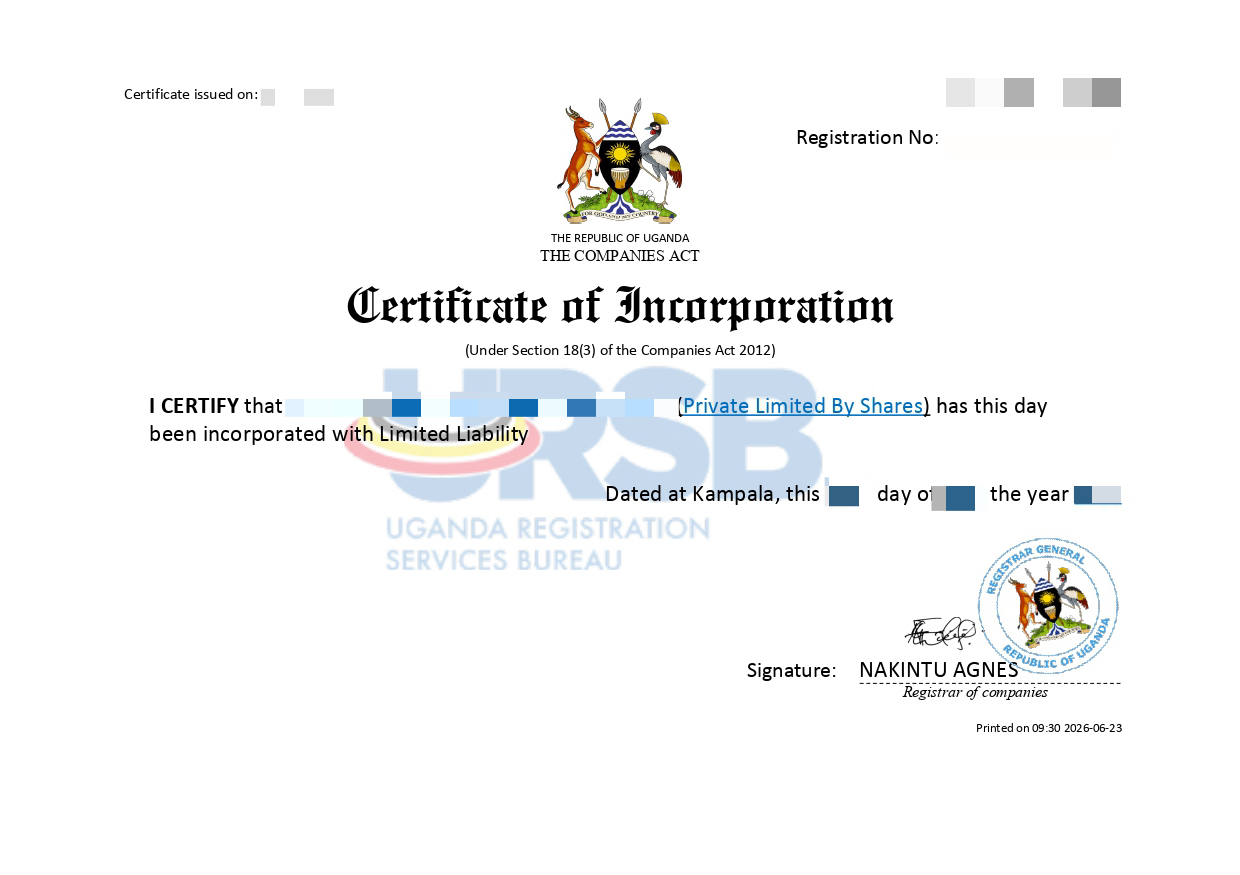 URTSB Certificate of incorporation - Explola